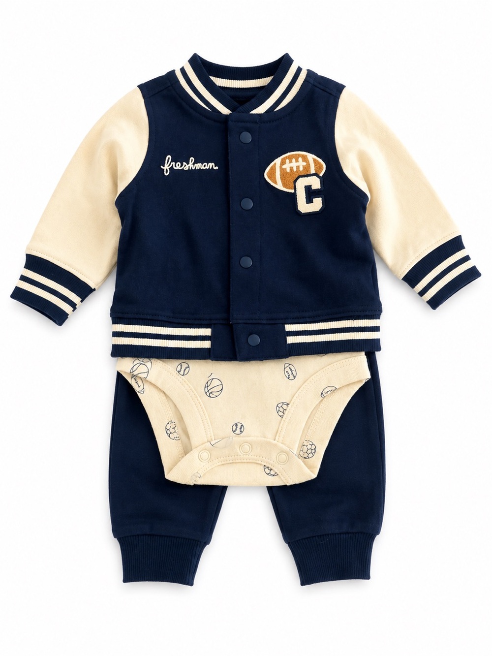 NWT 7 for all man kind Navy and Cream Toddler Varsity One-Piece Set